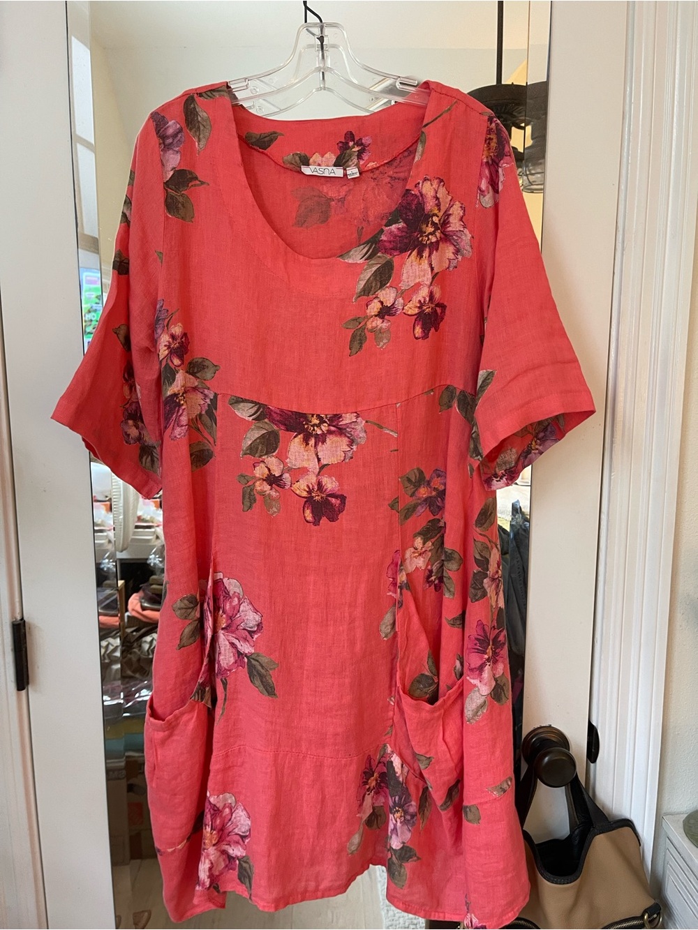 Vasna Italian Coral Floral Linen Tunic style Dress size L